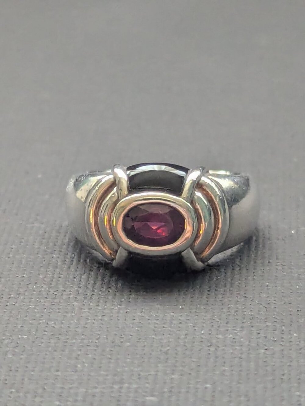 Sterling Silver Pink Tourmaline and Black Enamel Ring, Size 7